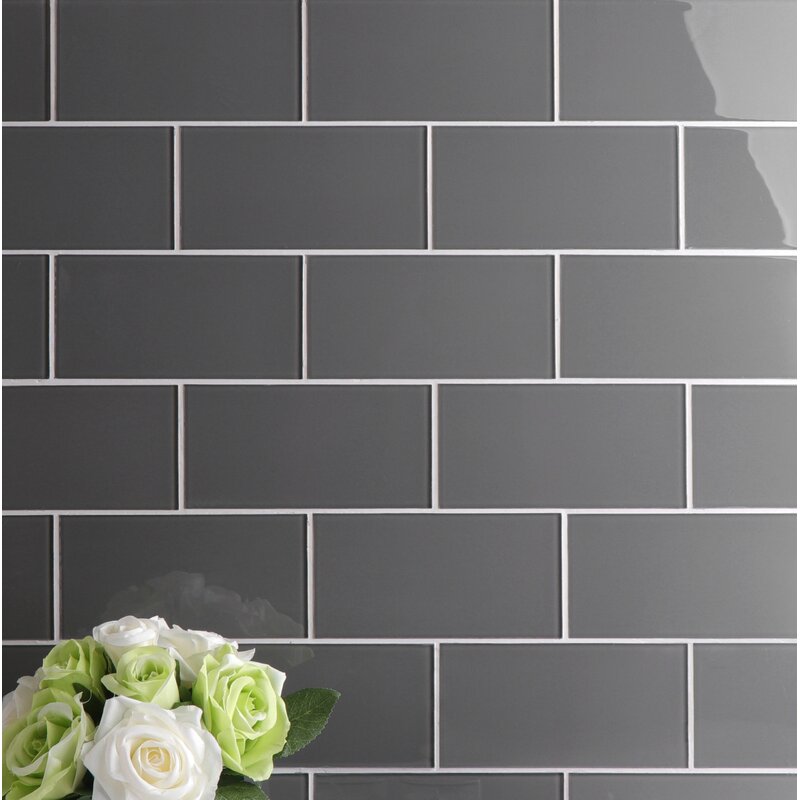 WS Tiles Quality Value Series 3" x 6" Glass Subway Tile in Glossy Dark
